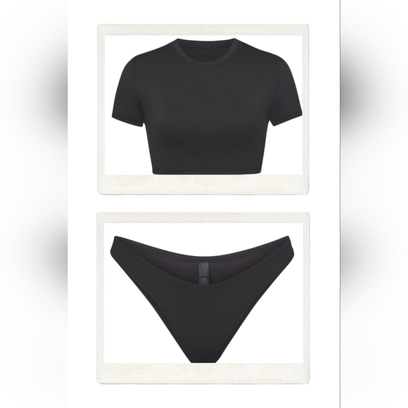 2Pcs SKIMS SWIM T-SHIRT & CHEEKY TANGA BOTTOMS/NWT/ONYX/XS/ NWT - Picture 2 of 11